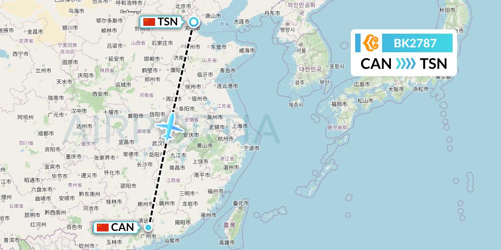 BK2787 Okay Airways Flight Map: Guangzhou to Tianjin