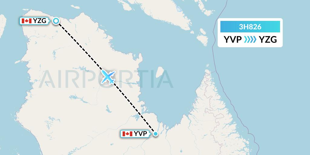 3H826 Air Inuit Flight Map: Kuujjuaq to Salluit