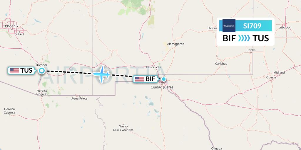SI709 Blue Islands Flight Map: Fort Bliss-El Paso to Tucson