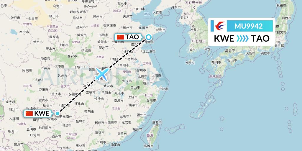 MU9942 China Eastern Airlines Flight Map: Guiyang to Qingdao