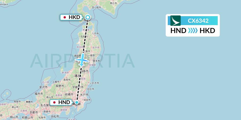 CX6342 Cathay Pacific Flight Map: Tokyo to Hakodate