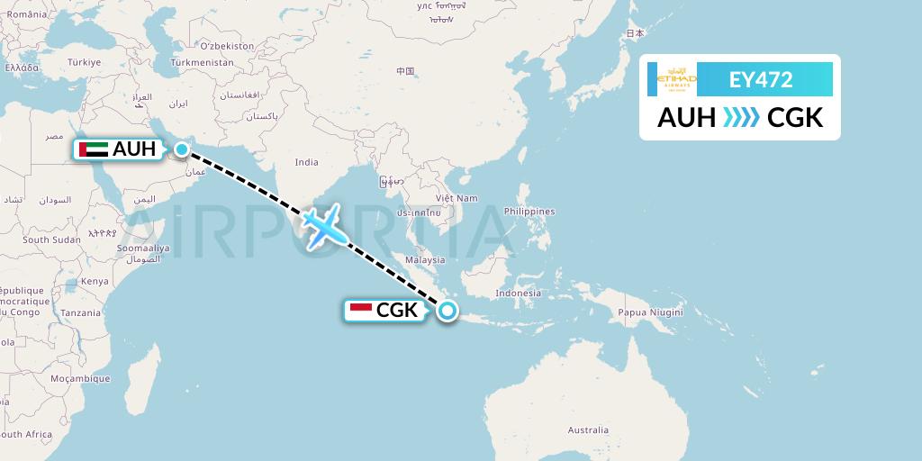 EY472 Etihad Airways Flight Map: Abu Dhabi to Jakarta