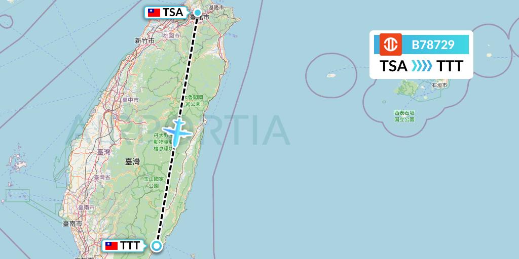 B78729 UNI Air Flight Map: Taipei to Taitung