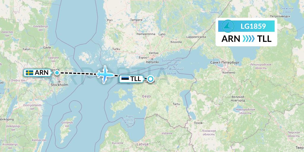 LG1859 Luxair Flight Map: Stockholm to Tallinn