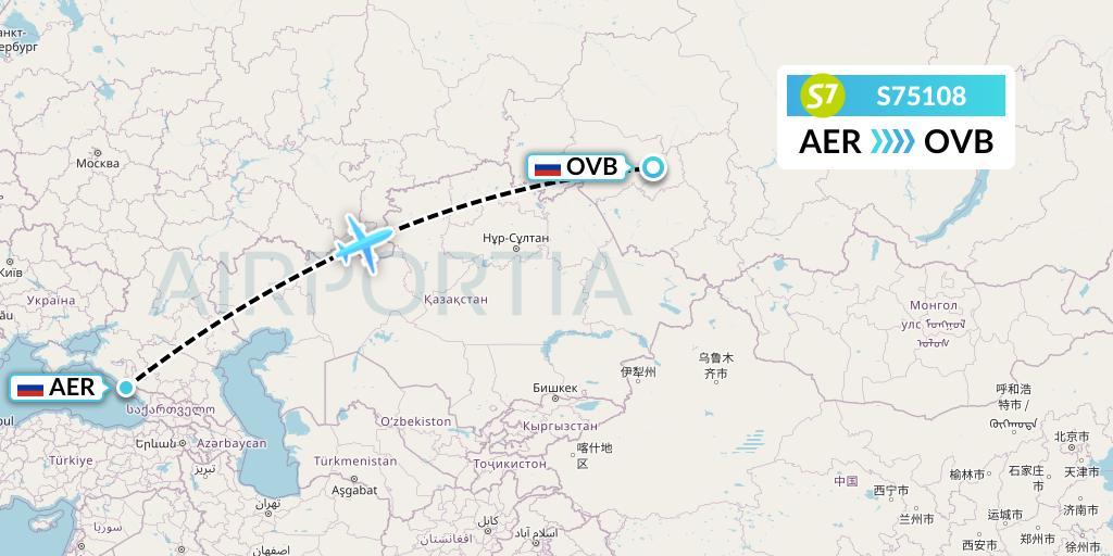 S75108 S7 Airlines Flight Map: Sochi to Novosibirsk