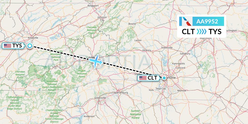 AA9952 American Airlines Flight Map: Charlotte to Knoxville