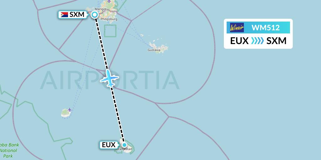 WM512 Winair Flight Map: Sint Eustatius to Sint Maarten