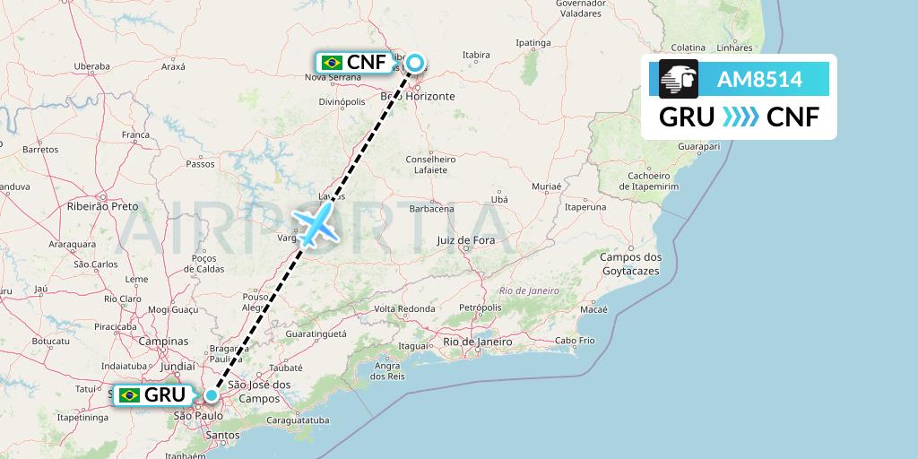 AM8514 Aeromexico Flight Map: Sao Paulo to Belo Horizonte