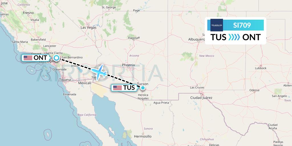SI709 Blue Islands Flight Map: Tucson to Ontario