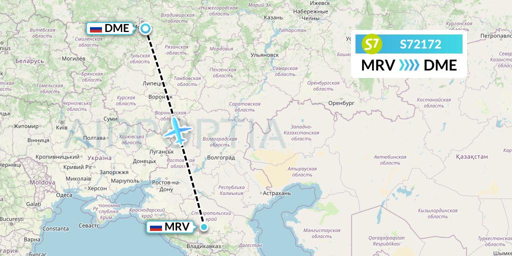 S72172 S7 Airlines Flight Map: Mineralnye Vody to Moscow
