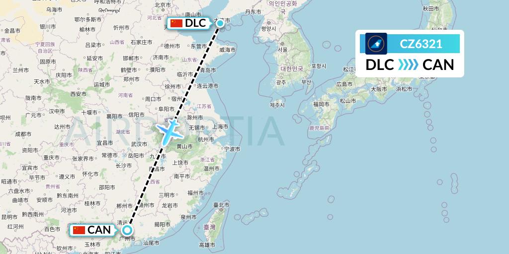 CZ6321 China Southern Airlines Flight Map: Dalian to Guangzhou