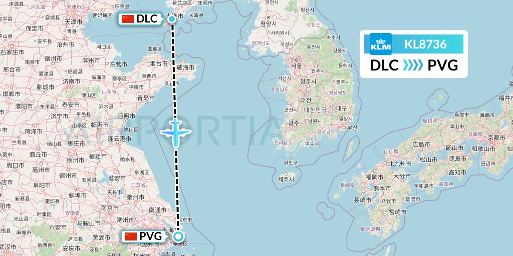 KL8736 KLM Flight Map: Dalian to Shanghai