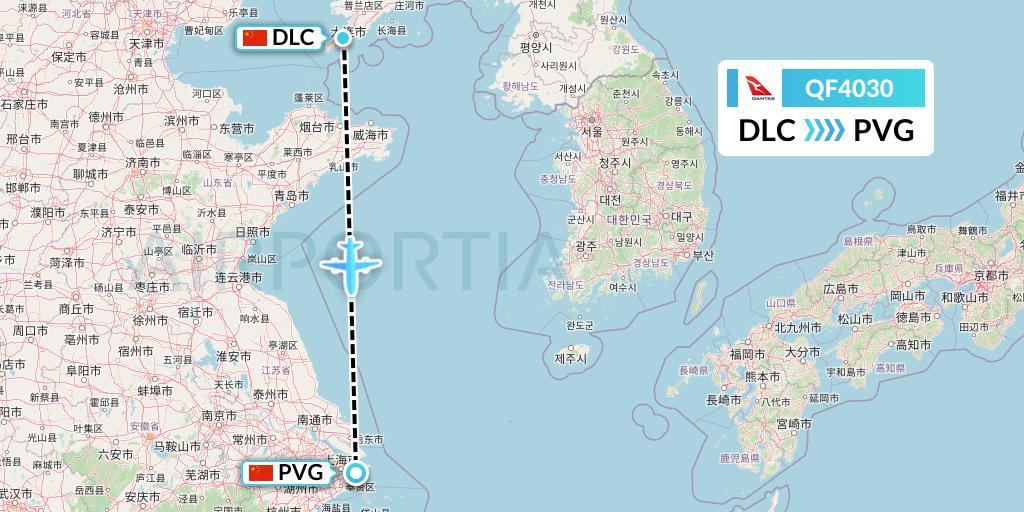 QF4030 Qantas Flight Map: Dalian to Shanghai