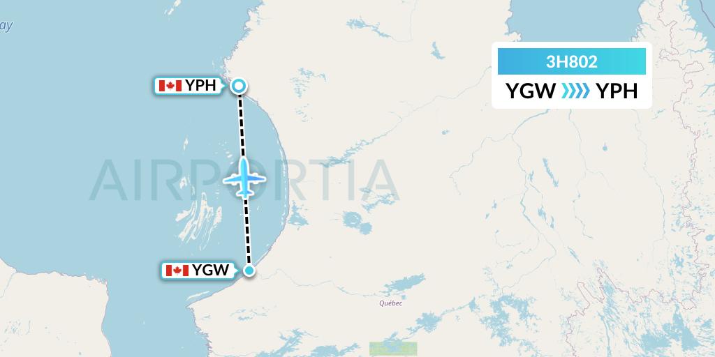 3H802 Air Inuit Flight Map: Kuujjuarapik to Inukjuak