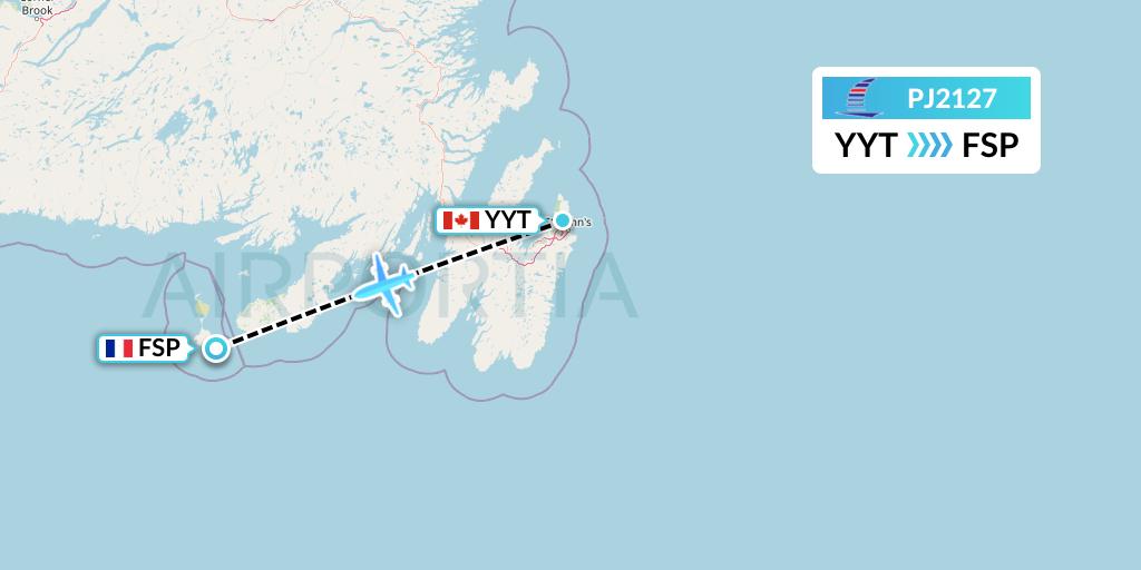 PJ2127 Air Saint-Pierre Flight Map: St. John's to Saint-Pierre
