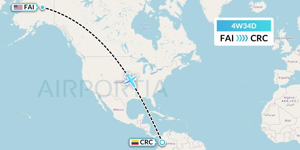 4W34D Warbelows Air Ventures Flight Map: Fairbanks to Cartago