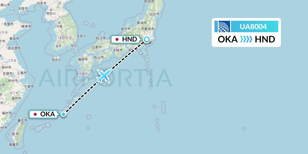 UA8004 United Airlines Flight Map: Naha to Tokyo