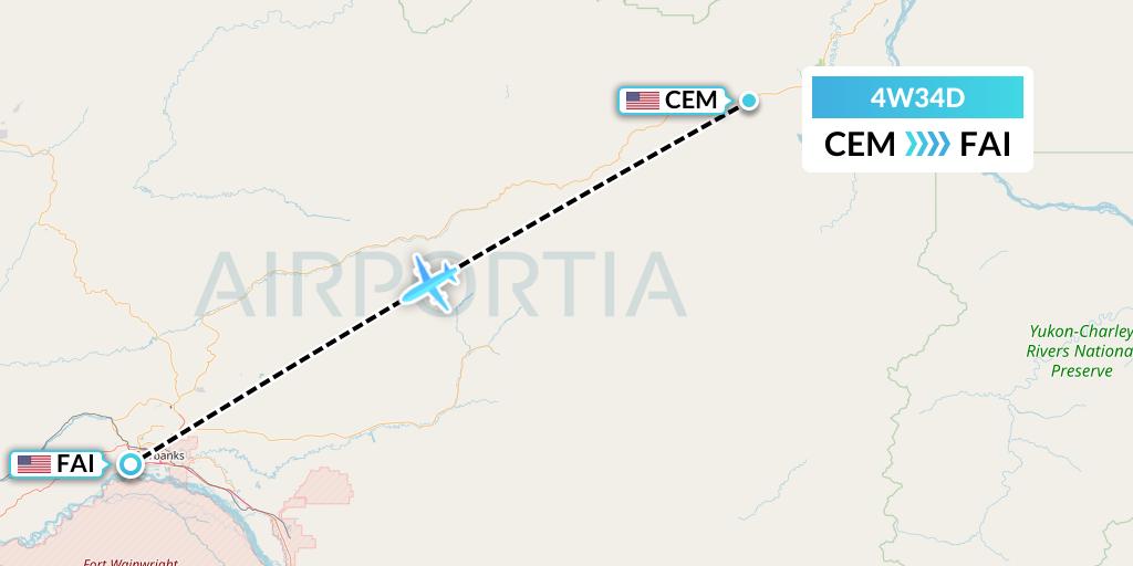 4W34D Warbelows Air Ventures Flight Map: Central to Fairbanks
