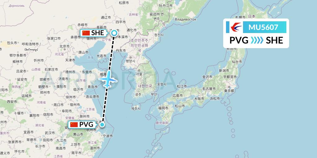 MU5607 China Eastern Airlines Flight Map: Shanghai to Shenyang