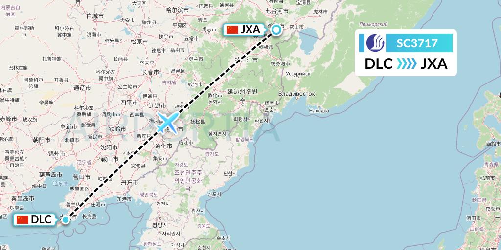 SC3717 Shandong Airlines Flight Map: Dalian to Jixi