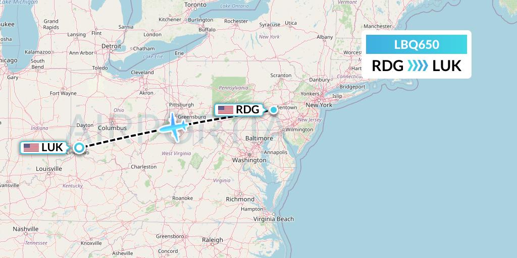 LBQ650 Quest Diagnostics Flight Map: Reading to Cincinnati