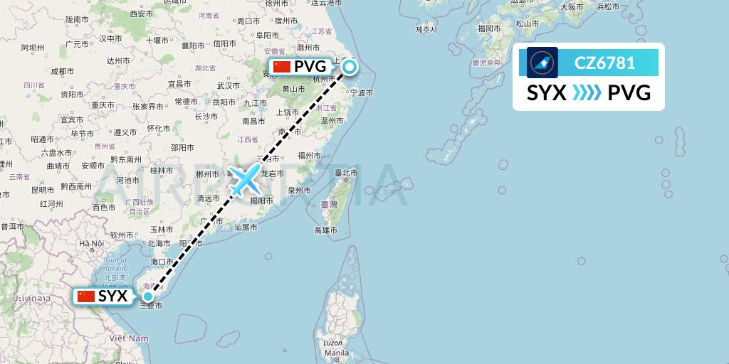CZ6781 China Southern Airlines Flight Map: Sanya to Shanghai