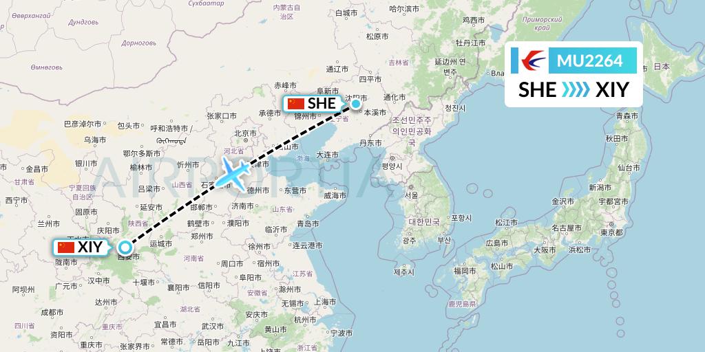 MU2264 China Eastern Airlines Flight Map: Shenyang to Xi'an