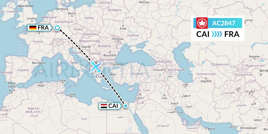 AC2847 Air Canada Flight Map: Cairo to Frankfurt
