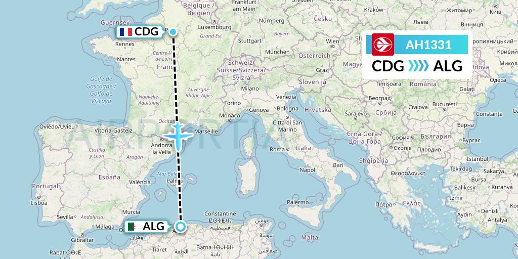 AH1331 Air Algerie Flight Map: Paris to Algiers