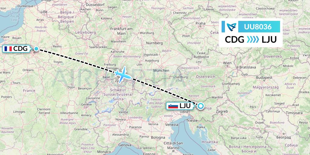 UU8036 Air Austral Flight Map: Paris to Ljubljana