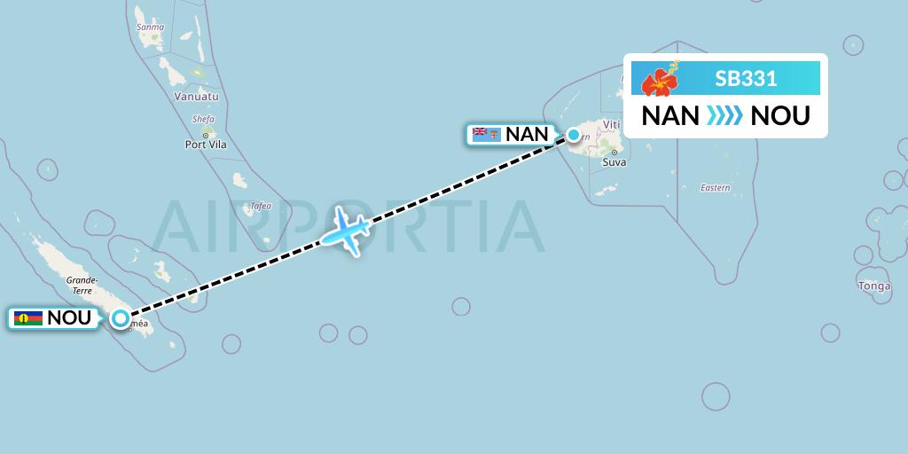 SB331 Aircalin Flight Map: Nadi to Noumea
