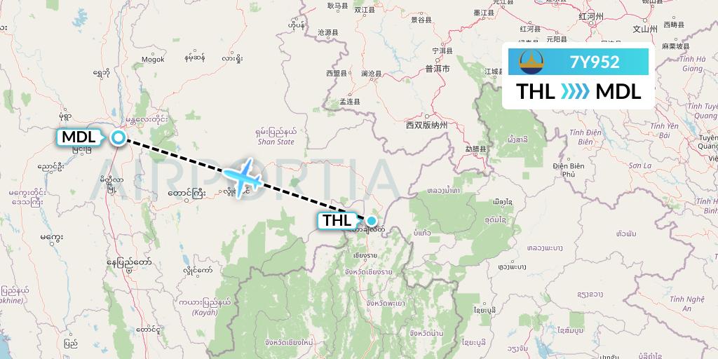 7Y952 Mann Yadanarpon Airlines Flight Map: Tachilek to Mandalay