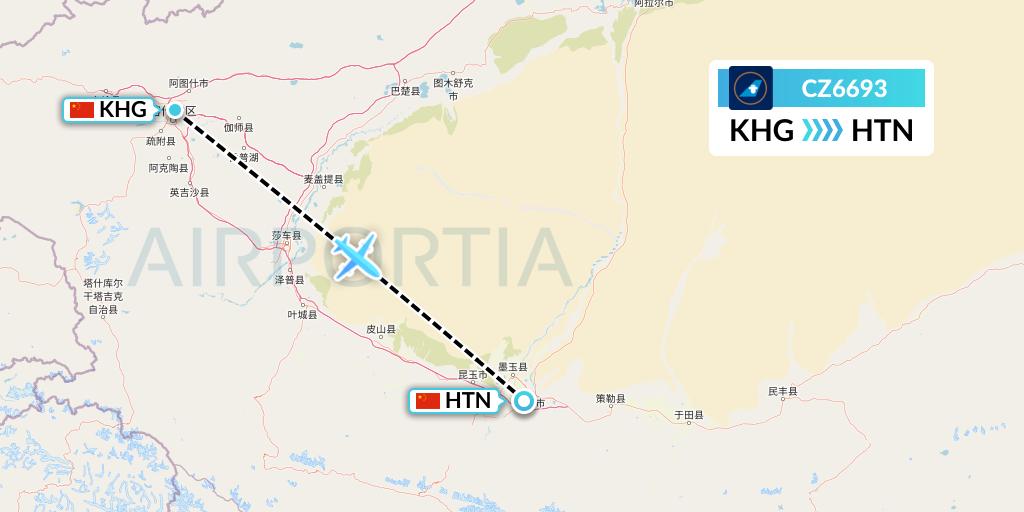 CZ6693 China Southern Airlines Flight Map: Kashgar to Hotan
