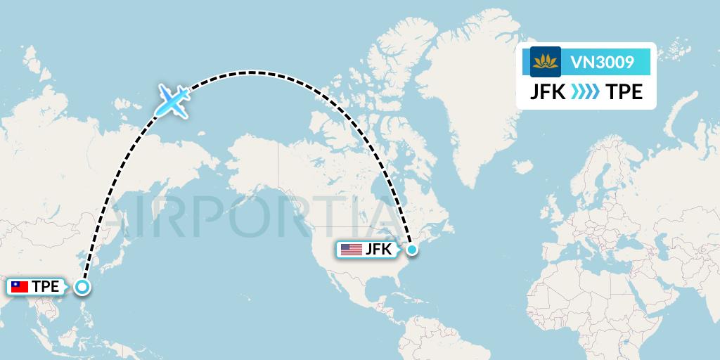 VN3009 Vietnam Airlines Flight Map: New York to Taipei