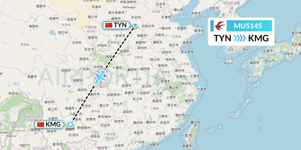 MU5145 China Eastern Airlines Flight Map: Taiyuan to Kunming