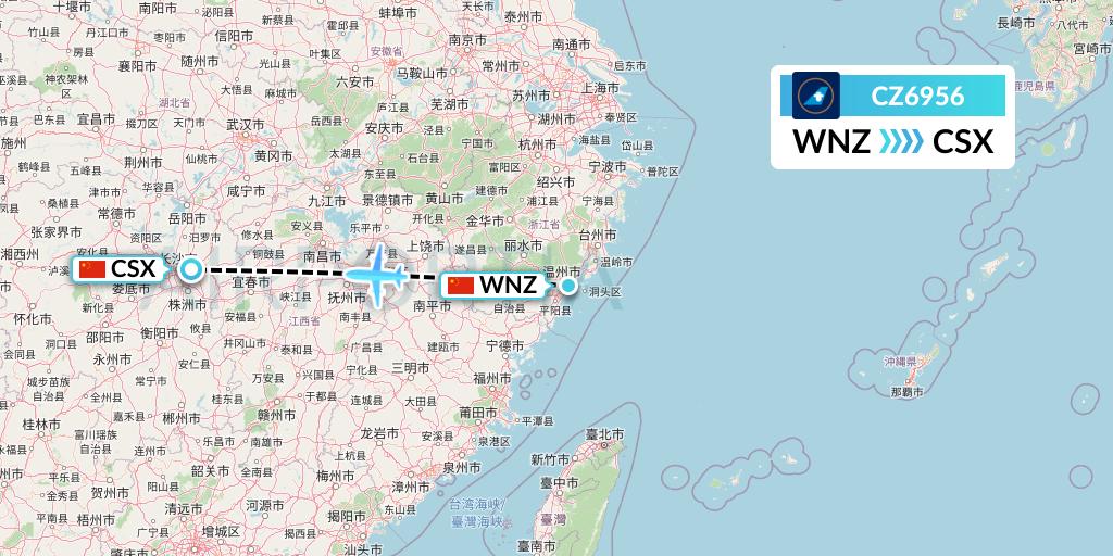 CZ6956 China Southern Airlines Flight Map: Wenzhou to Changsha