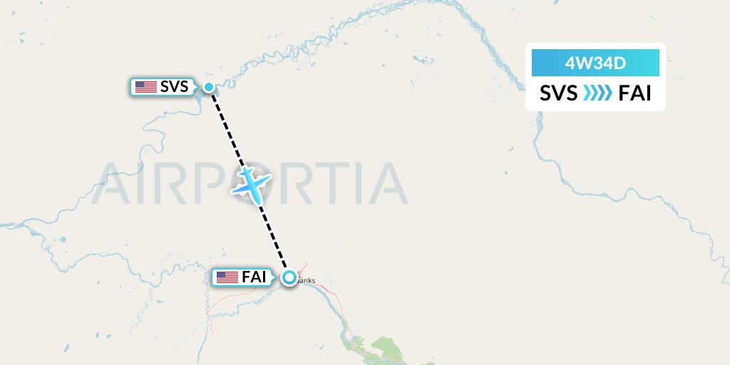 4W34D Warbelows Air Ventures Flight Map: Stevens Village to Fairbanks