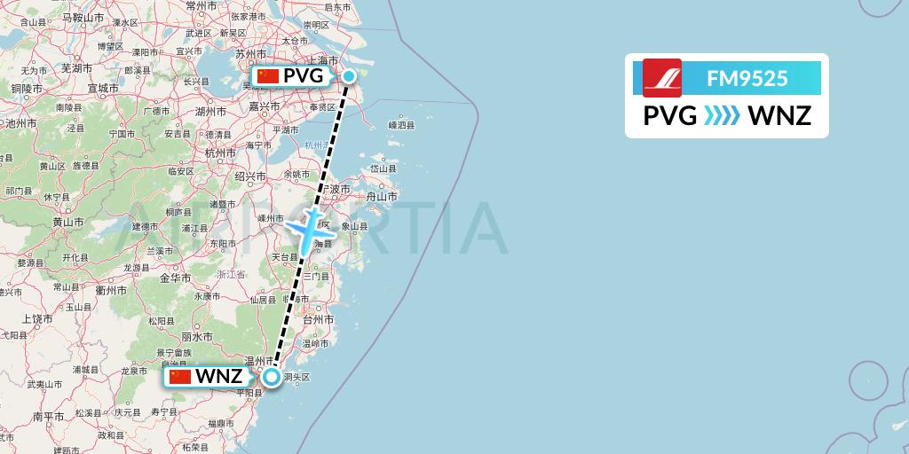 FM9525 Shanghai Airlines Flight Map: Shanghai to Wenzhou
