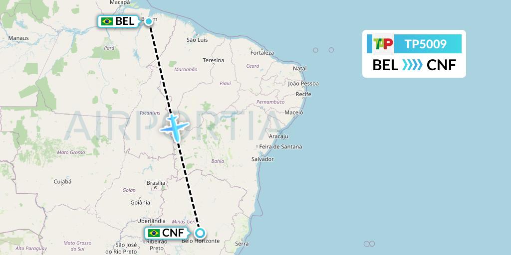 TP5009 TAP Portugal Flight Map: Belem to Belo Horizonte
