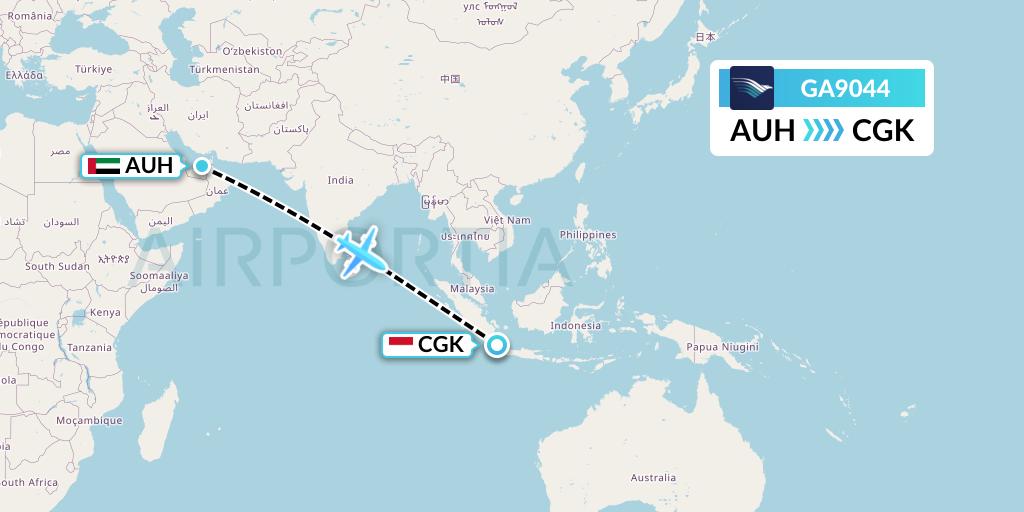 GA9044 Garuda Indonesia Flight Map: Abu Dhabi to Jakarta