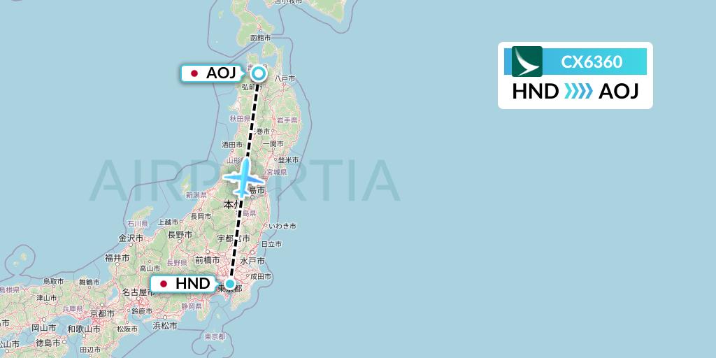 CX6360 Cathay Pacific Flight Map: Tokyo to Aomori
