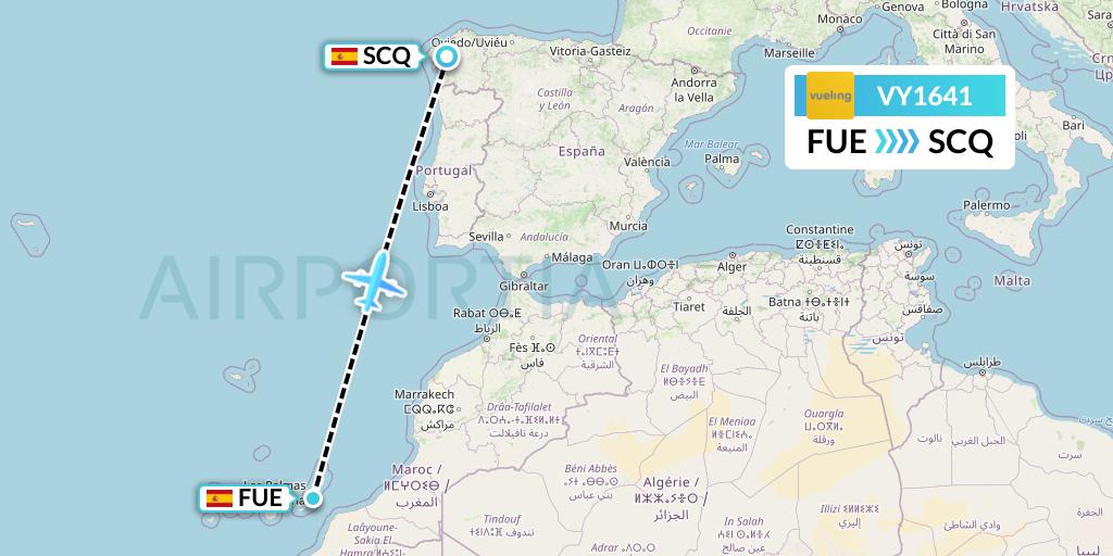 VY1641 Vueling Flight Map: Fuerteventura to Santiago