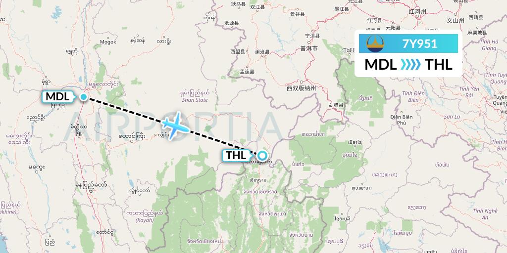 7Y951 Mann Yadanarpon Airlines Flight Map: Mandalay to Tachilek