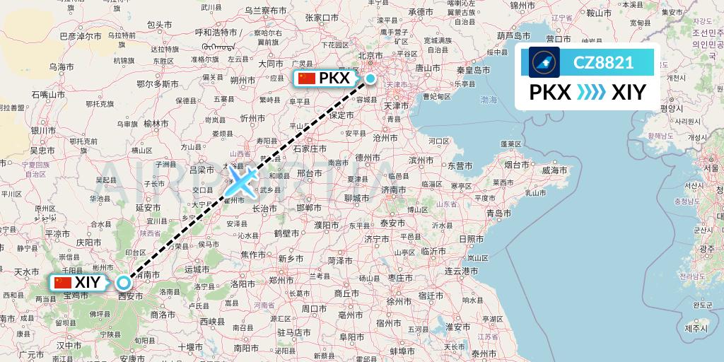 CZ8821 China Southern Airlines Flight Map: Beijing to Xi'an