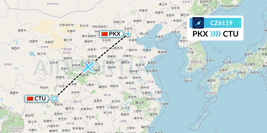 CZ6119 China Southern Airlines Flight Map: Beijing to Chengdu