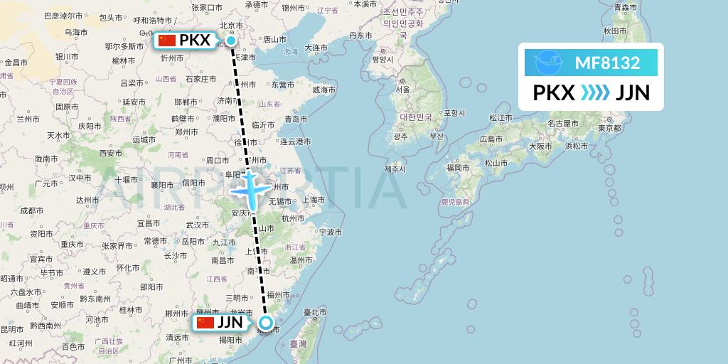 MF8132 Xiamen Airlines Flight Map: Beijing to Jinjiang