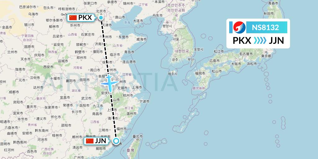 NS8132 Hebei Airlines Flight Map: Beijing to Jinjiang