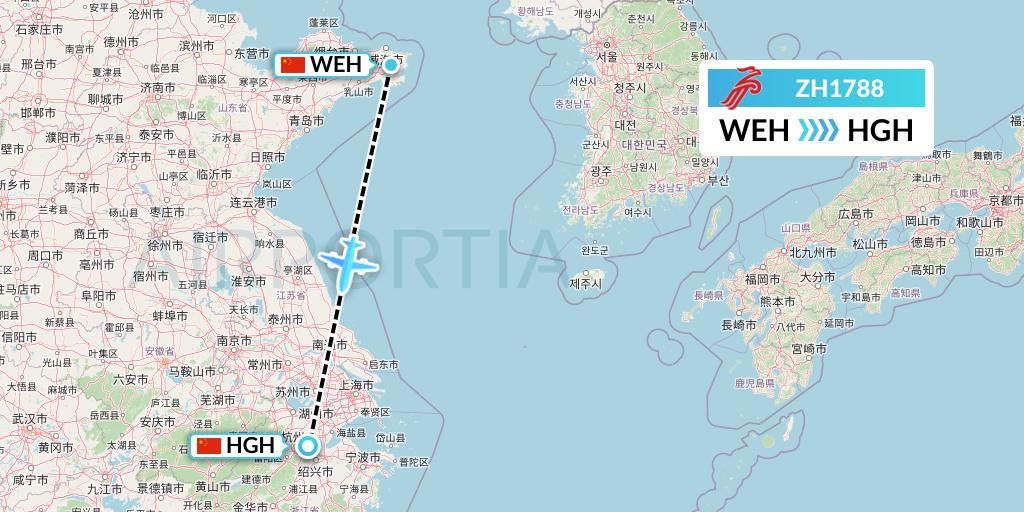 ZH1788 Shenzhen Airlines Flight Map: Weihai to Hangzhou