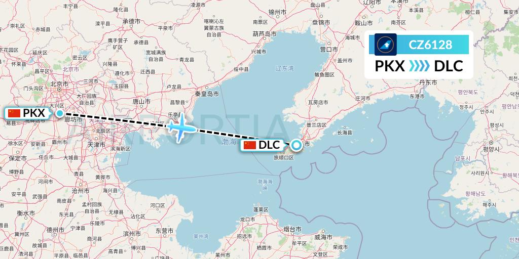 CZ6128 China Southern Airlines Flight Map: Beijing to Dalian