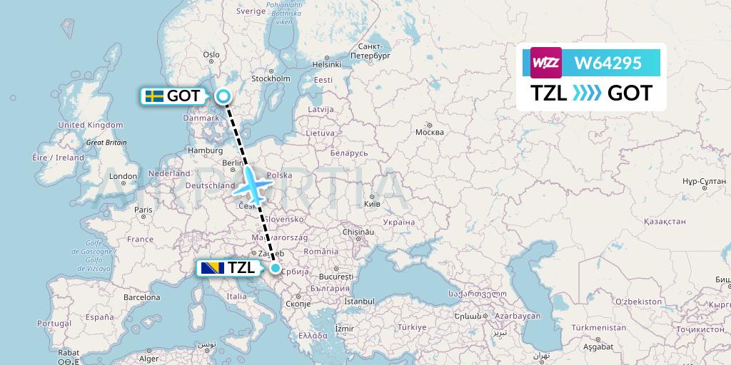 W64295 Wizz Air Flight Map: Tuzla to Gothenburg